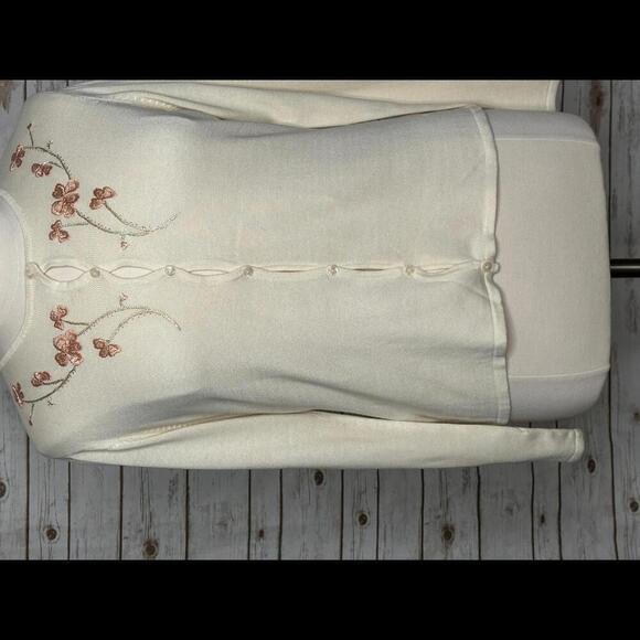 Vintage Rena Rowan cream floral embroidered button-down cardigan sweater Size XL - Picture 3 of 6